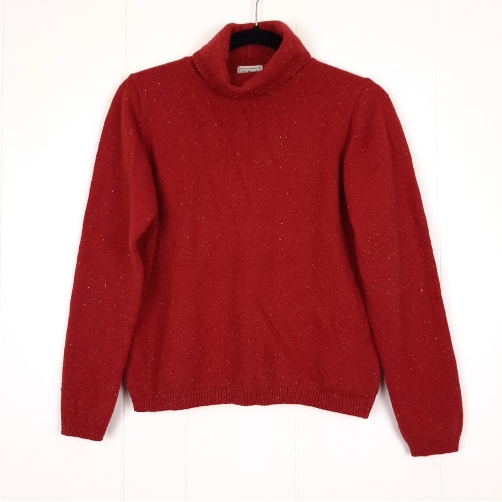 L.L. Bean merino wool angora blend marled knit turtleneck sweater holiday red